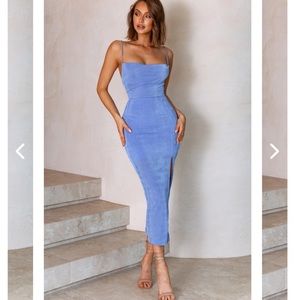 FRIEDA COWL NECK FRONT SPLIT MIDI DRESS SKY BLUE